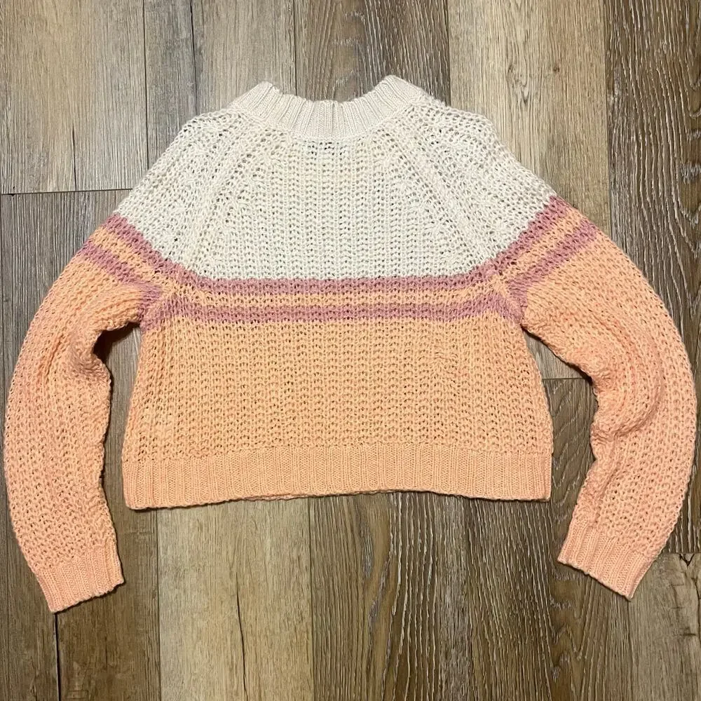 American Eagle Crochet Knit Sweater Orange  Sm Fair Isle Long Sleeve Boho Wool - Picture 6 of 7
